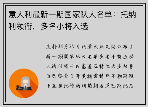 意大利最新一期国家队大名单：托纳利领衔，多名小将入选